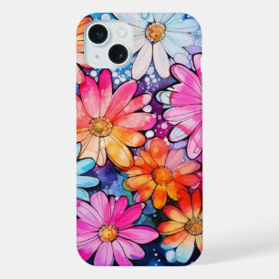 かわいいカラフルなヴィンテージの花のアート iPhone 15 PLUSケース