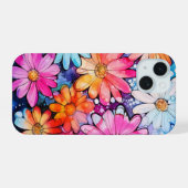 かわいいカラフルなヴィンテージの花のアート iPhone 15ケース (裏面横)