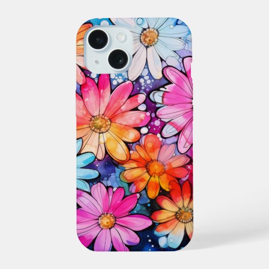 かわいいカラフルなヴィンテージの花のアート iPhone 15ケース (裏面)