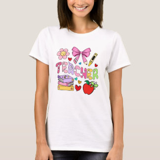かわいいカラフルな先生のタイポグラフィTシャツ Tシャツ