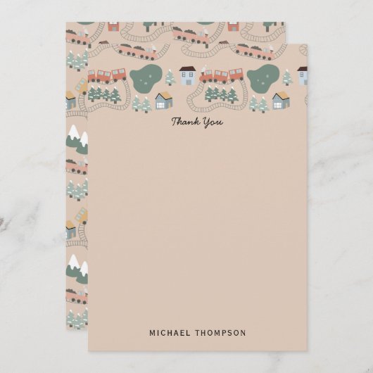 かわいいカラフルな列車の鉄道トラック子供用パターン サンキューカード (正面/裏面)