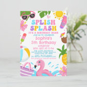 かわいいカラフルな女の子のレトロなスプラッシュバースデー 招待状 (スタンド正面)