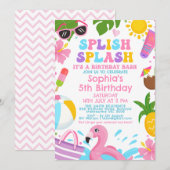 かわいいカラフルな女の子のレトロなスプラッシュバースデー 招待状 (正面/裏面)