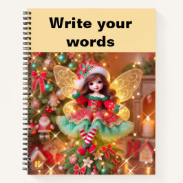 かわいいカラフルな妖精がクリスマスツリーに座っている ノートブック