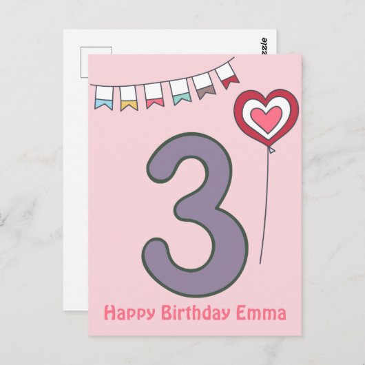 かわいいカラフルな子供の3歳の誕生日ポストカード ポストカード (正面/裏面)