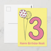 かわいいカラフルな子供の3歳誕生日ポストカード ポストカード (正面/裏面)