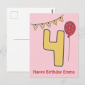 かわいいカラフルな子供の4歳の誕生日ポストカード ポストカード (正面/裏面)