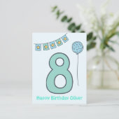 かわいいカラフルな子供の8歳の誕生日ポストカード ポストカード (スタンド正面)