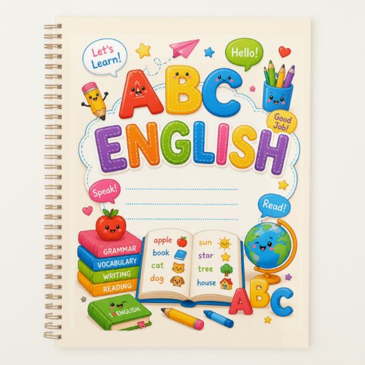 かわいいカラフルな子供向けABC英語学習 プランナー手帳 (正面)