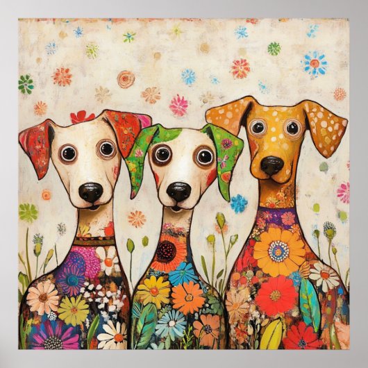 かわいいカラフルな子犬のデザイン ポスター (正面)