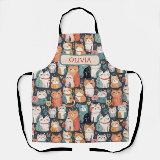 かわいいカラフルな子猫のパターン エプロン (正面)