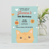 かわいいカラフルな子猫の誕生日パーティー 招待状 (スタンド正面)