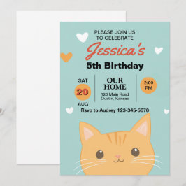かわいいカラフルな子猫の誕生日パーティー 招待状