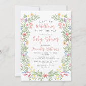かわいいカラフルな小さな野の花のベイビーガールシャワー 招待状 (正面)