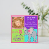 かわいいカラフルな少女象の写真招待状 招待状 (スタンド正面)