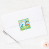 かわいいカラフルな恐竜の友達の誕生日 スクエアシール (封筒)