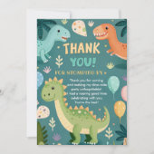 かわいいカラフルな恐竜の男の子の初めての誕生日 サンキューカード (正面)