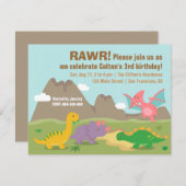 かわいいカラフルな恐竜の誕生日パーティー 招待状 (正面/裏面)