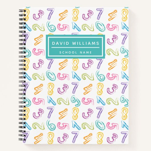 かわいいカラフルな数字のパターン子供の名前学校 ノートブック (正面)