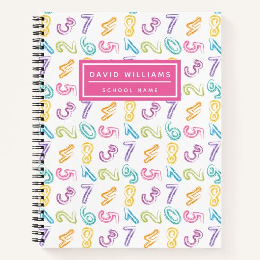 かわいいカラフルな数字パターン子供名前学校 ノートブック (正面)