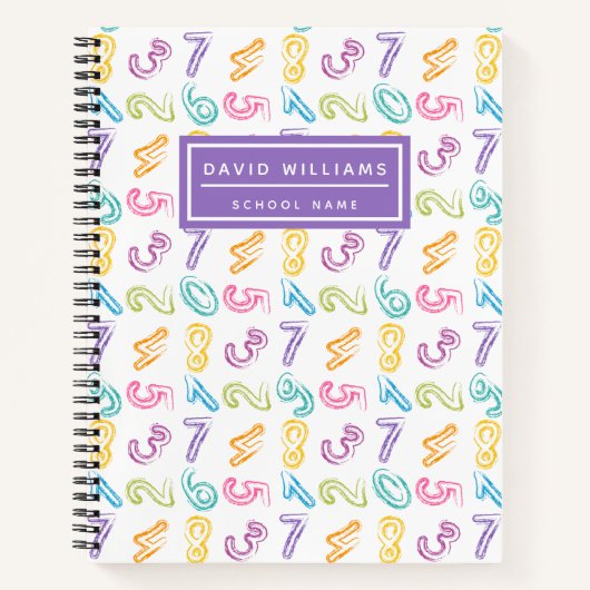 かわいいカラフルな数字パターン子供名前学校  ノートブック (正面)