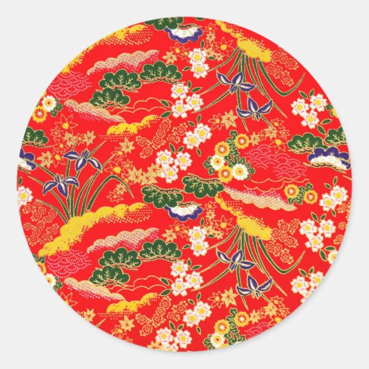 かわいいカラフルな日本の花柄 ラウンドシール (正面)