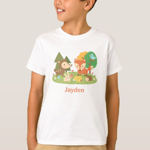 かわいいカラフルな森林動物の子供デザイン Tシャツ