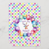 かわいいカラフルな水彩うさぎとかわいい水玉模様 招待状 (正面/裏面)