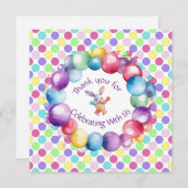 かわいいカラフルな水彩うさぎとかわいい水玉 サンキューカード (正面/裏面)