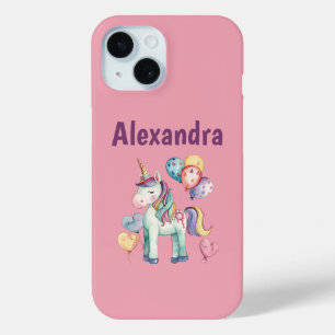 かわいいカラフルな水彩ユニコーン iPhone 15ケース