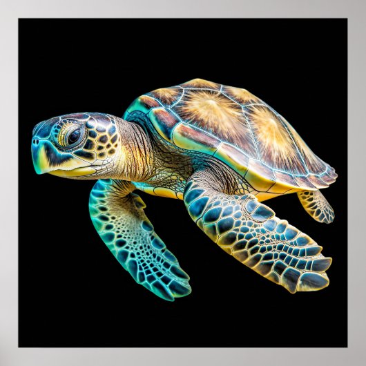 かわいいカラフルな水泳のカメのイラスト ポスター (正面)
