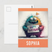 かわいいカラフルな漫画のモンスターがお誕生日おめでとう ポストカード (正面/裏面)