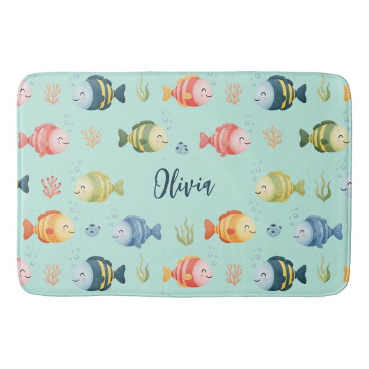 かわいいカラフルな熱帯魚のパターン バスマット (正面)