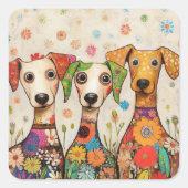 かわいいカラフルな犬のデザイン スクエアシール (正面)