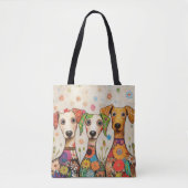 かわいいカラフルな犬のデザイン トートバッグ (正面)