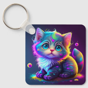かわいいカラフルな猫のデジタルアート - 79827 キーホルダー