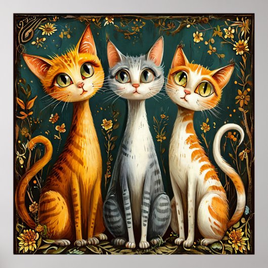 🐱 かわいいカラフルな猫のトリオの壁のアート装飾 ポスター (正面)