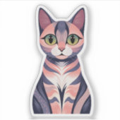 かわいいカラフルな猫、楽しくおしゃれなユーモラスな動物 シール (正面)