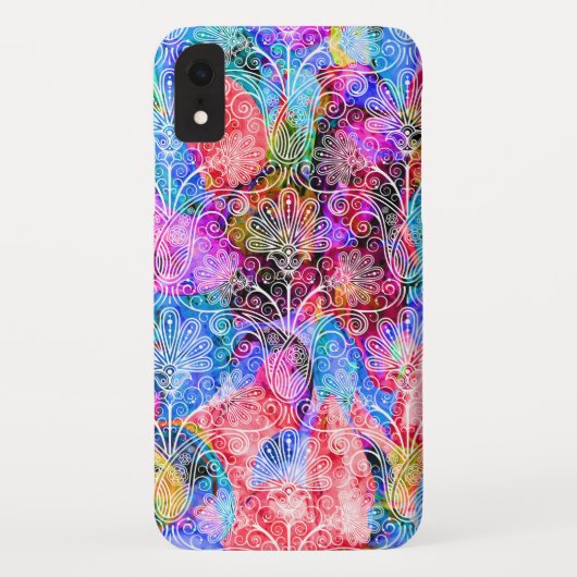 かわいいカラフルな白い花の模様 Case-Mate iPhoneケース (裏面)