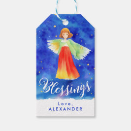 かわいいカラフルな祝福の天使の水彩画 クリスマス ギフトタグ