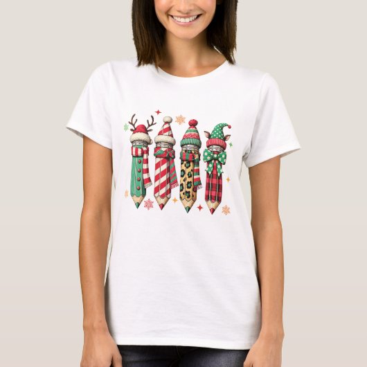 かわいいカラフルな祭りの鉛筆の先生 Tシャツ (正面)