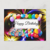 かわいいカラフルな花火、風船、誕生日 ポストカード (正面)