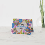 かわいいカラフルな落書き花の母の日 カード (正面)