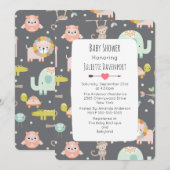 かわいいカラフルな野生動物のベビーシャワー招待状 招待状 (正面/裏面)