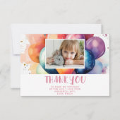 かわいいカラフルな風船 誕生日の子供の写真 サンキューカード (正面)