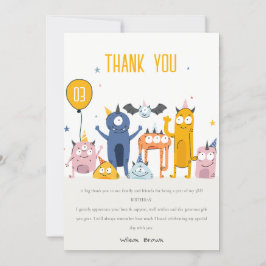 かわいいカラフルな黄色のパーティーモンスター 子供の誕生日 サンキューカード