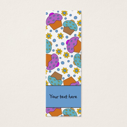 かわいいカラフルのカップケーキと花デザインしおり (正面)