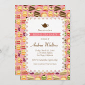 かわいいカラフルのケーキのイラストレーションの花嫁のお茶会 招待状 (正面/裏面)