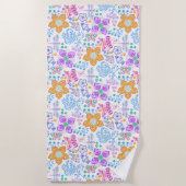 かわいいカラフルのシームレスなフローラ自然パターン ビーチタオル (正面)