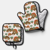 かわいいカラフルの国デザイン 鍋つかみ&鍋敷きセット (正面/裏面)